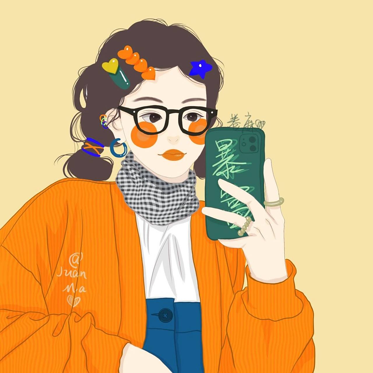 插画头像 | 手绘头像眼镜女孩97今日份可爱 坚持日更～礼貌拿图哦