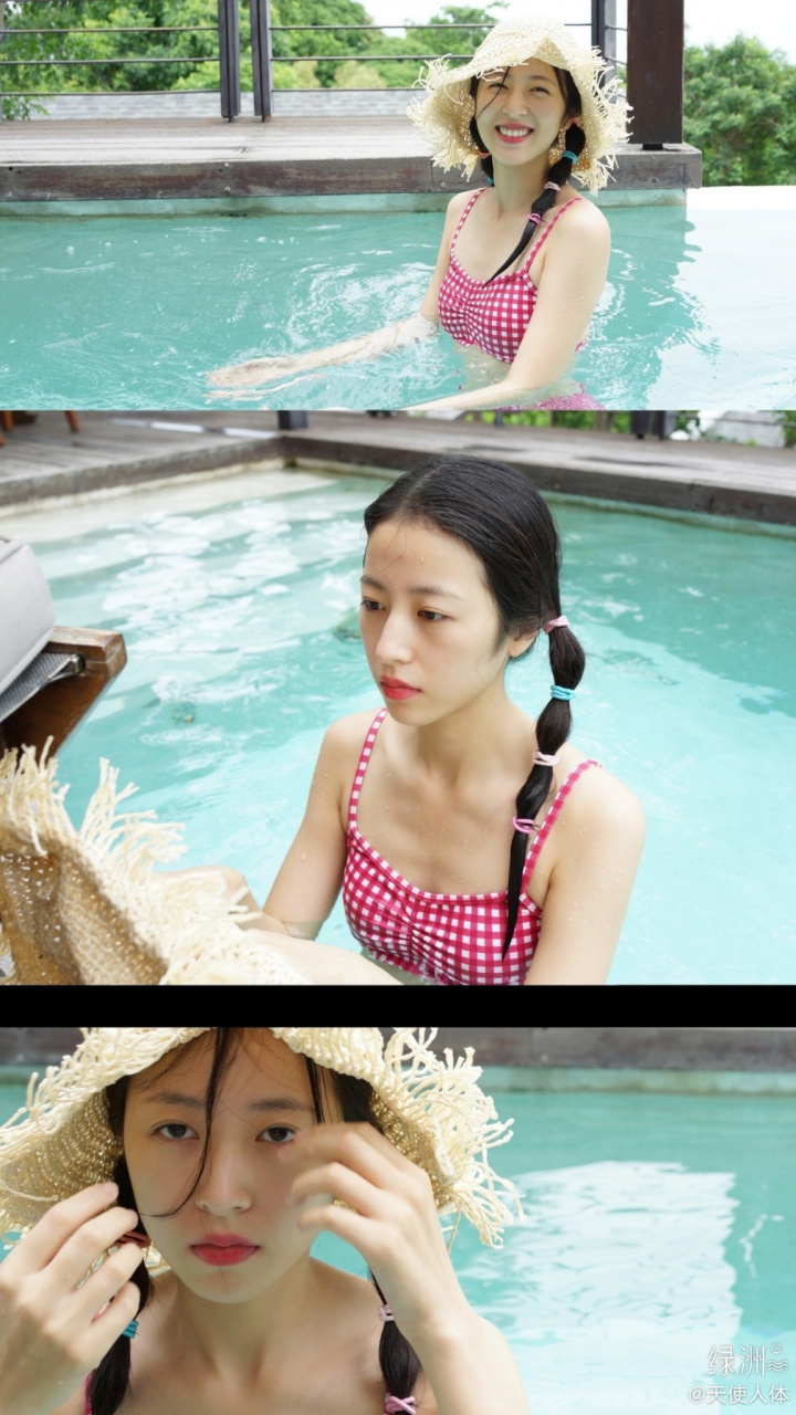 24岁的周雨彤玫红色泳装旧照. #周兩彤