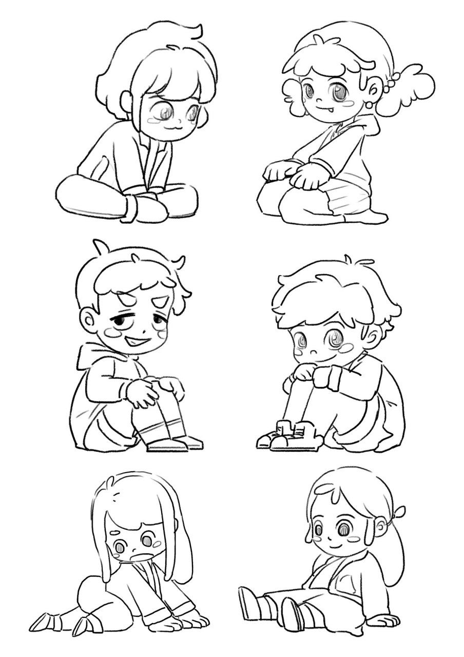 绘画素材|q版人物坐姿大合集75 爱画q版的友友看过来!