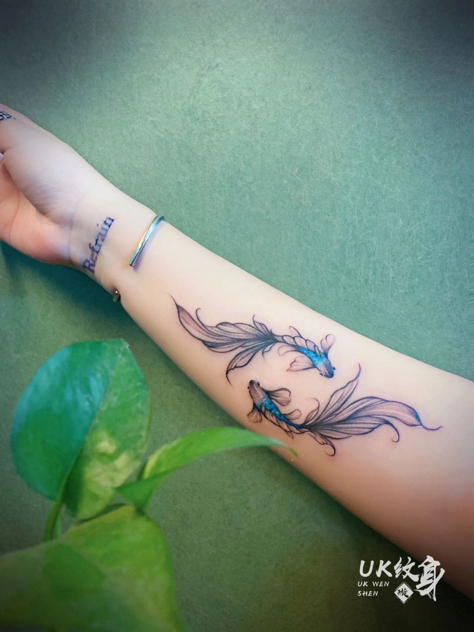 小臂纹身/锦鲤纹身/水彩纹身 锦鲤/小臂 风行过万里,月沉没海底,我