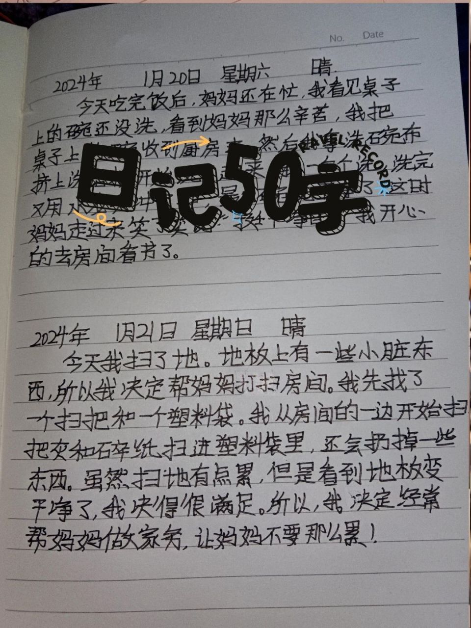 日记50字 开头应该写明日记的日期和天气,可以用简短的句子来描述当天
