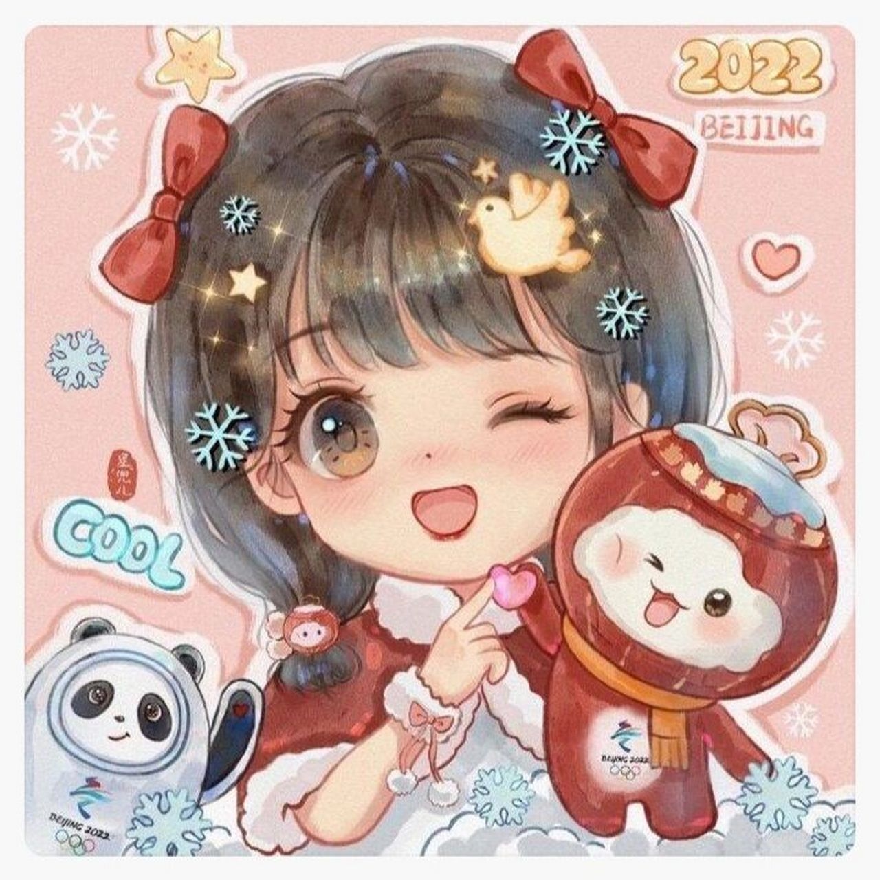 可爱的冰墩墩与雪容融动漫闺蜜头像.