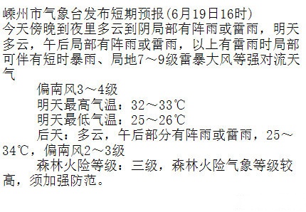 天气嵊州今日情况