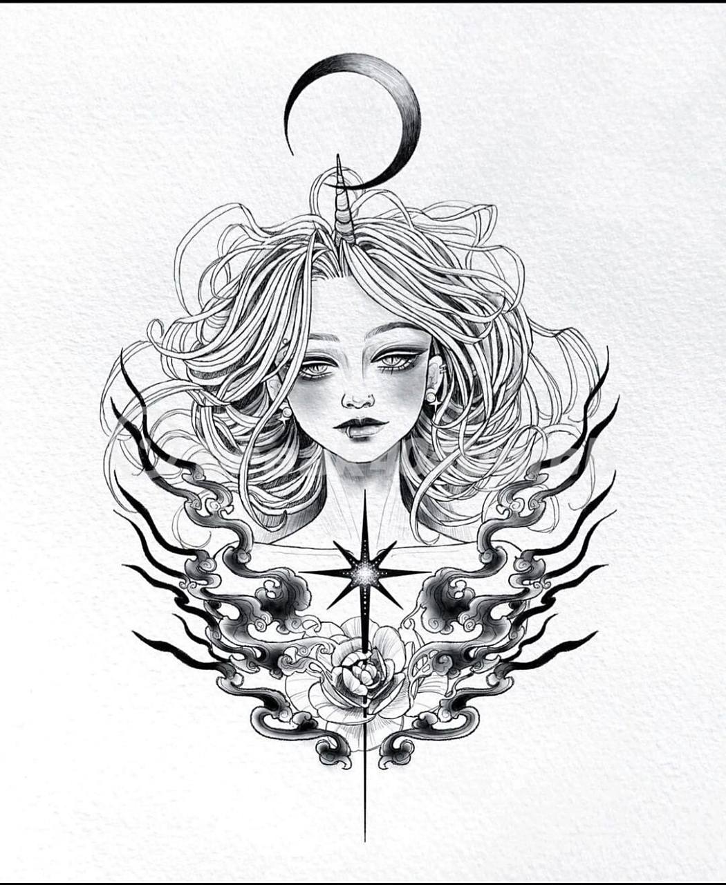 美杜莎纹身|花胸美杜莎纹身手稿 适合大腿或者大臂的美杜莎纹身 还有