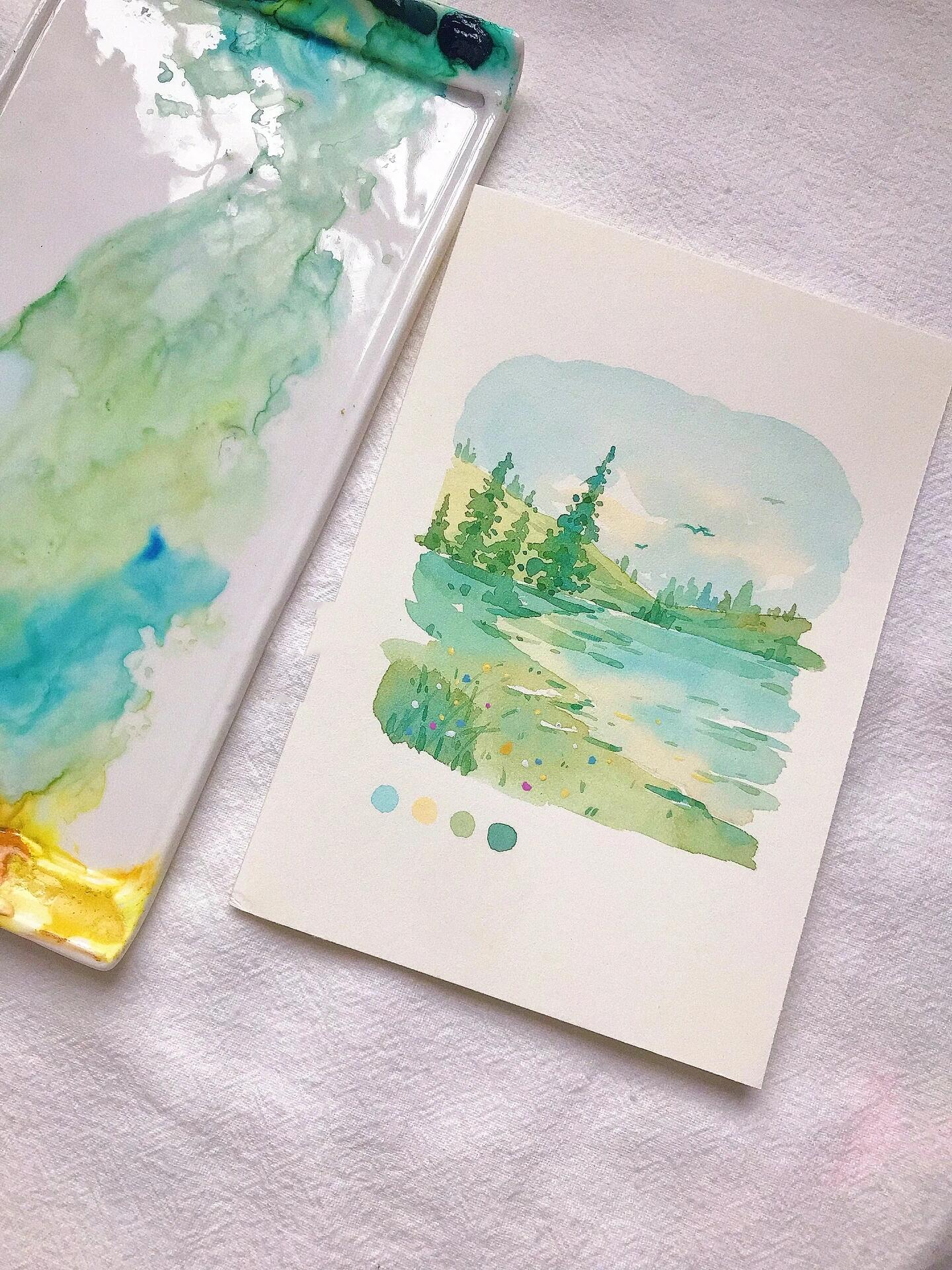 简单水彩风景(更个小过程