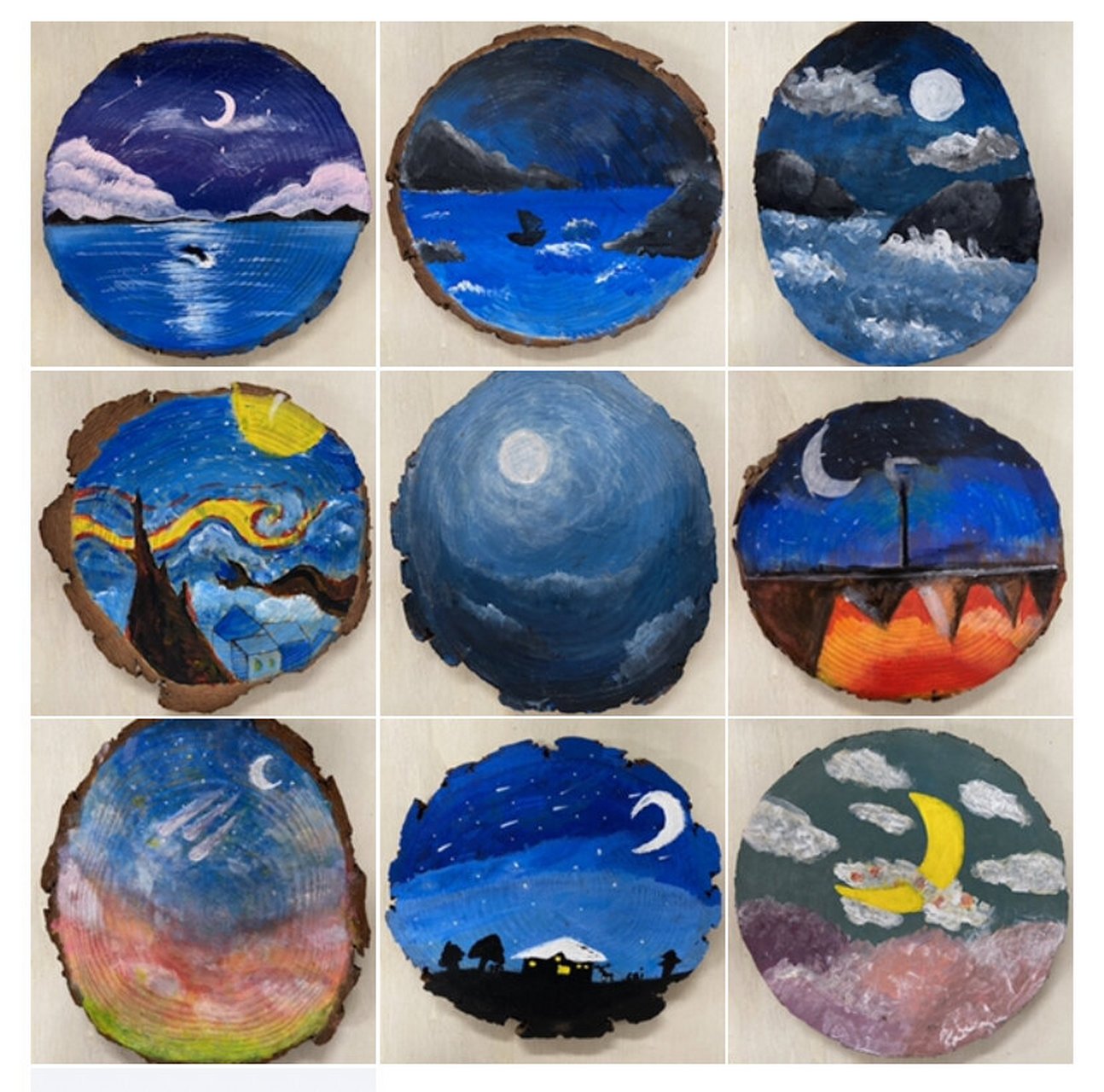 木片儿童画. 带孩子们刷木头.