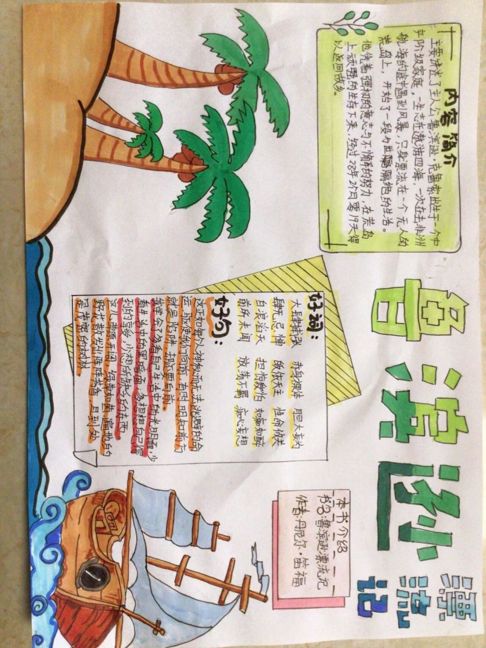 鲁滨逊漂流记读书卡 读书卡 读书笔记 鲁滨逊漂流记鲁滨逊漂流记读书