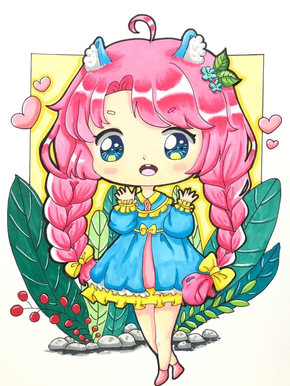 q版动漫|可爱女生 马克笔:米娅 纸:荷兰白卡