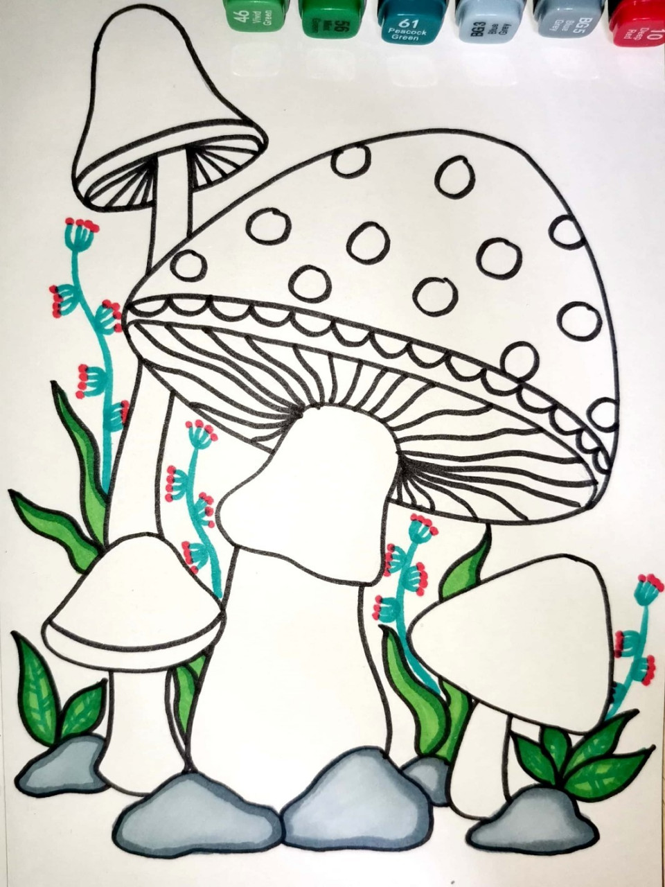 蘑菇 创意儿童画 简笔画 线描 装饰画