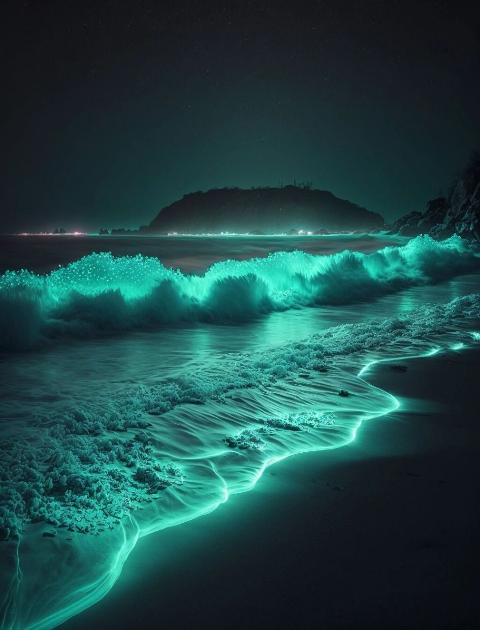 烟台荧光海滩图片