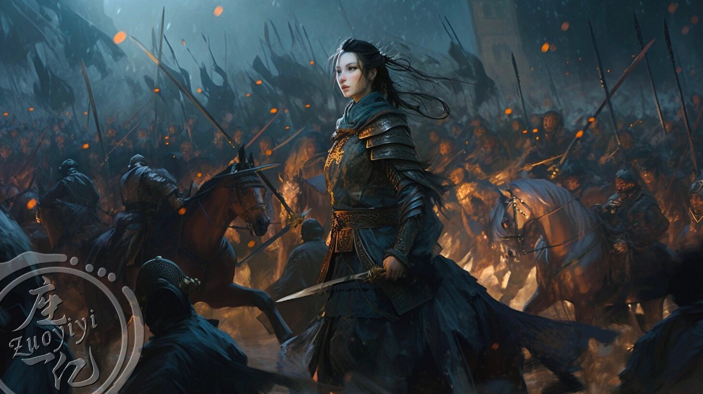 征战沙场的女将军 我好像从来没有画过有人的大场景,今天的女将军图算