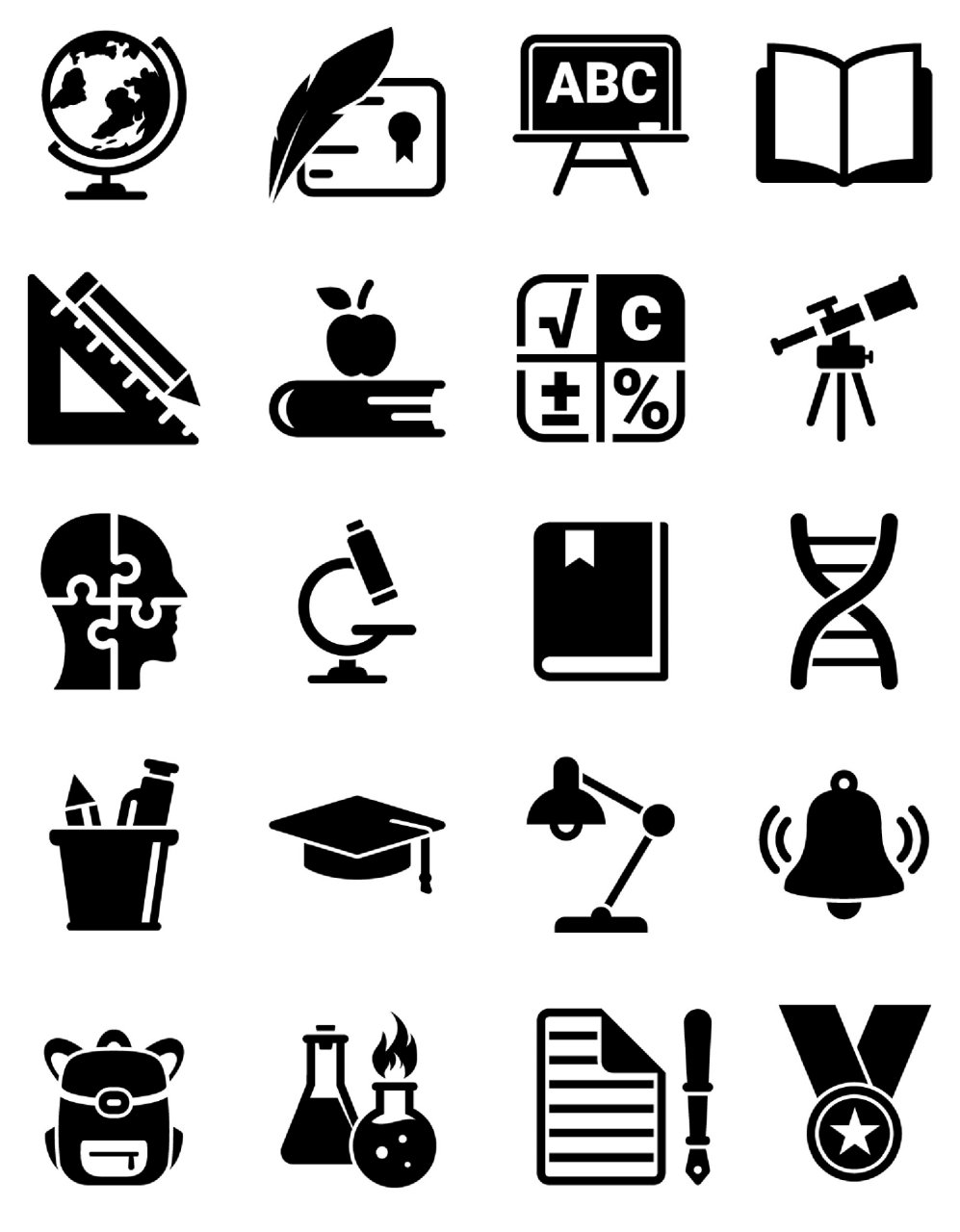 教育主题简约黑白图标 [爱你][爱你]好看的扁平风图标不管用在什么样