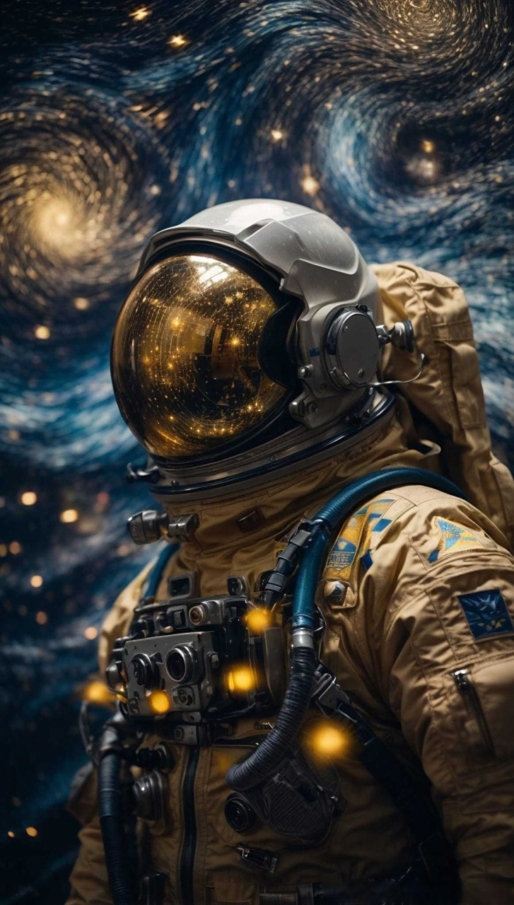 mj ai:梵高星空下的宇航员,作者ai studio