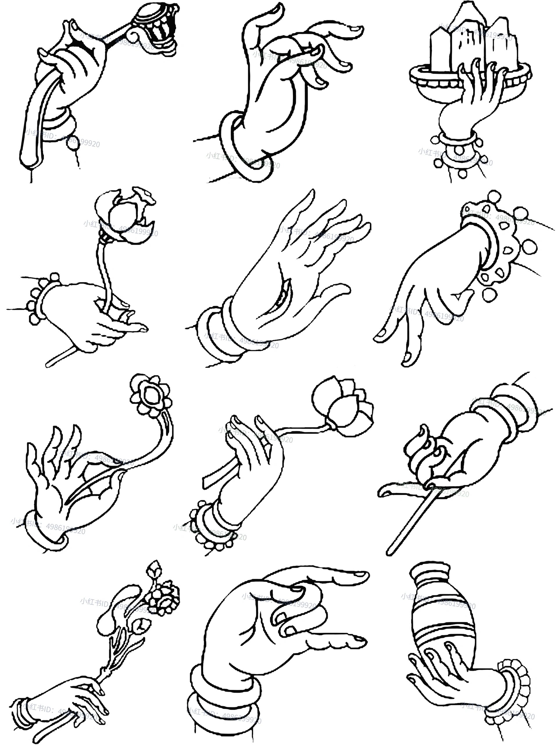 93收藏|手绘74种佛手拈花指