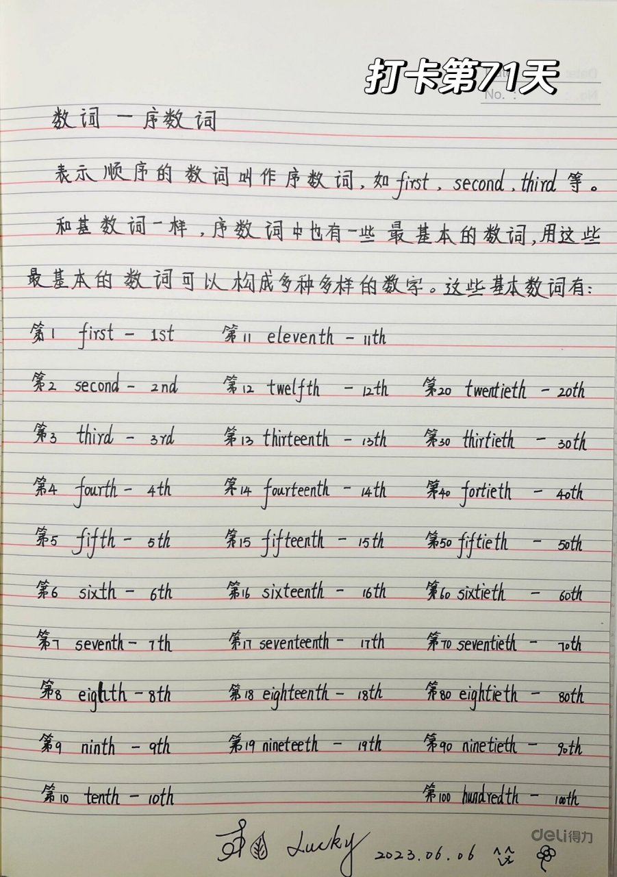 数词-序数词 小学英语 序数词,表示顺序的数词叫作序数词,如first