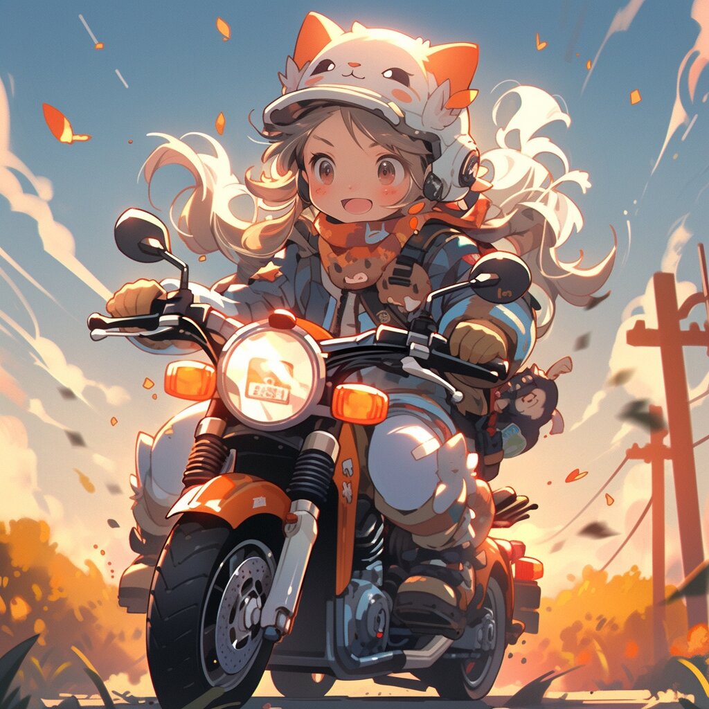 骑摩托的女生动漫头像图片