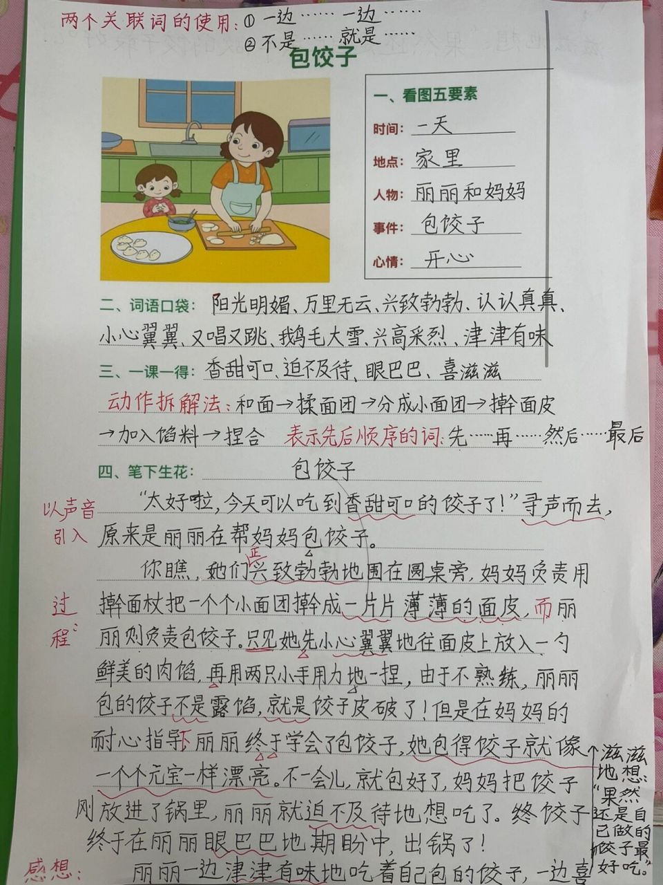 看图写话——《包饺子》 在上完二年级第三单元课文《曹冲称象》后