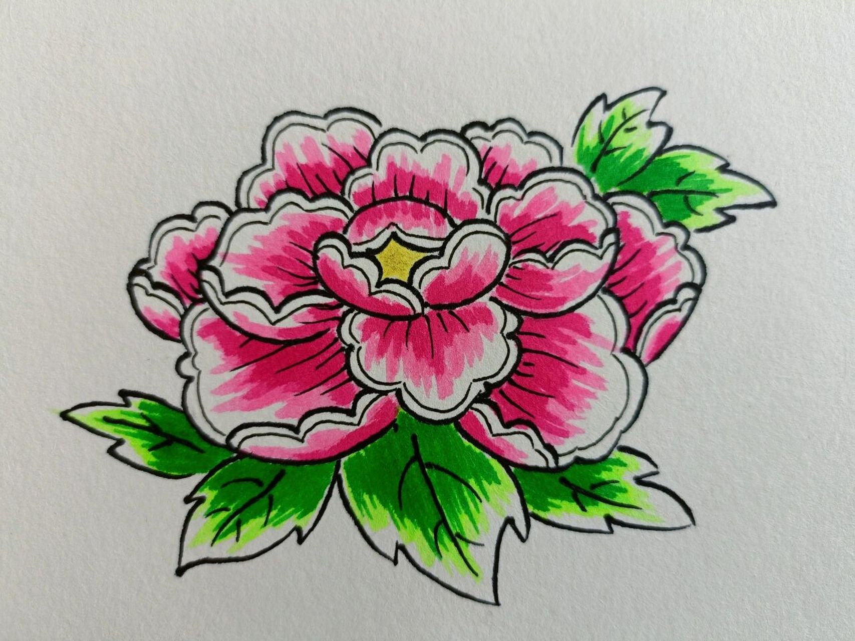 少儿美术～牡丹花 牡丹花画法图解