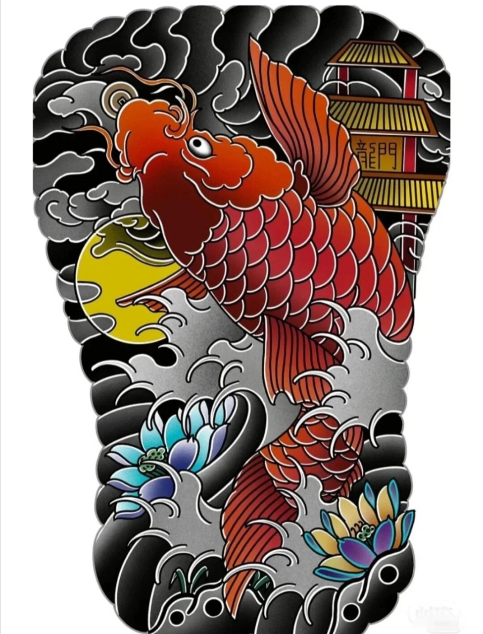 满背纹身.满背锦鲤纹身手稿.满背鲤鱼纹身 最新后背纹身