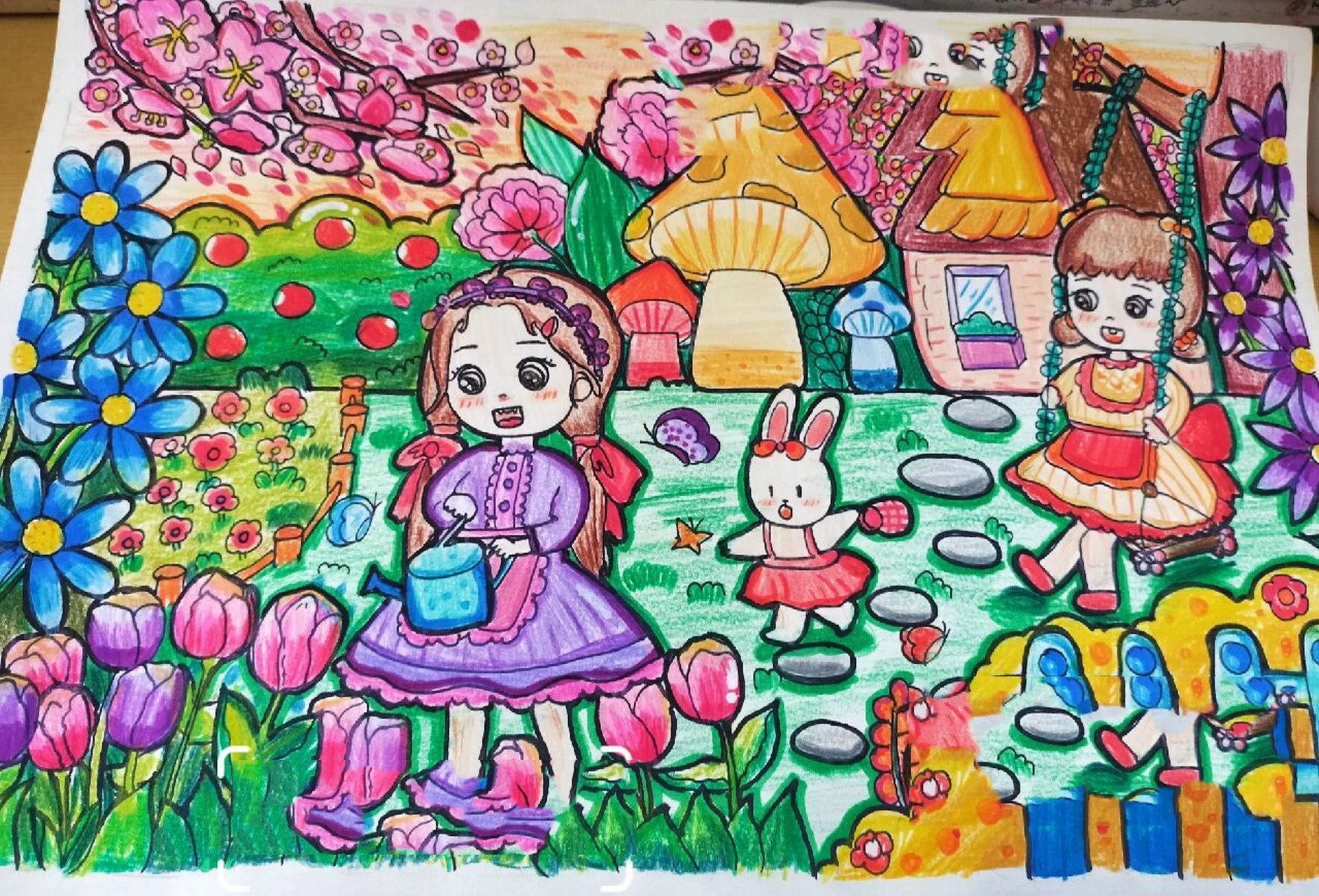 美丽的花园儿童画可爱图片