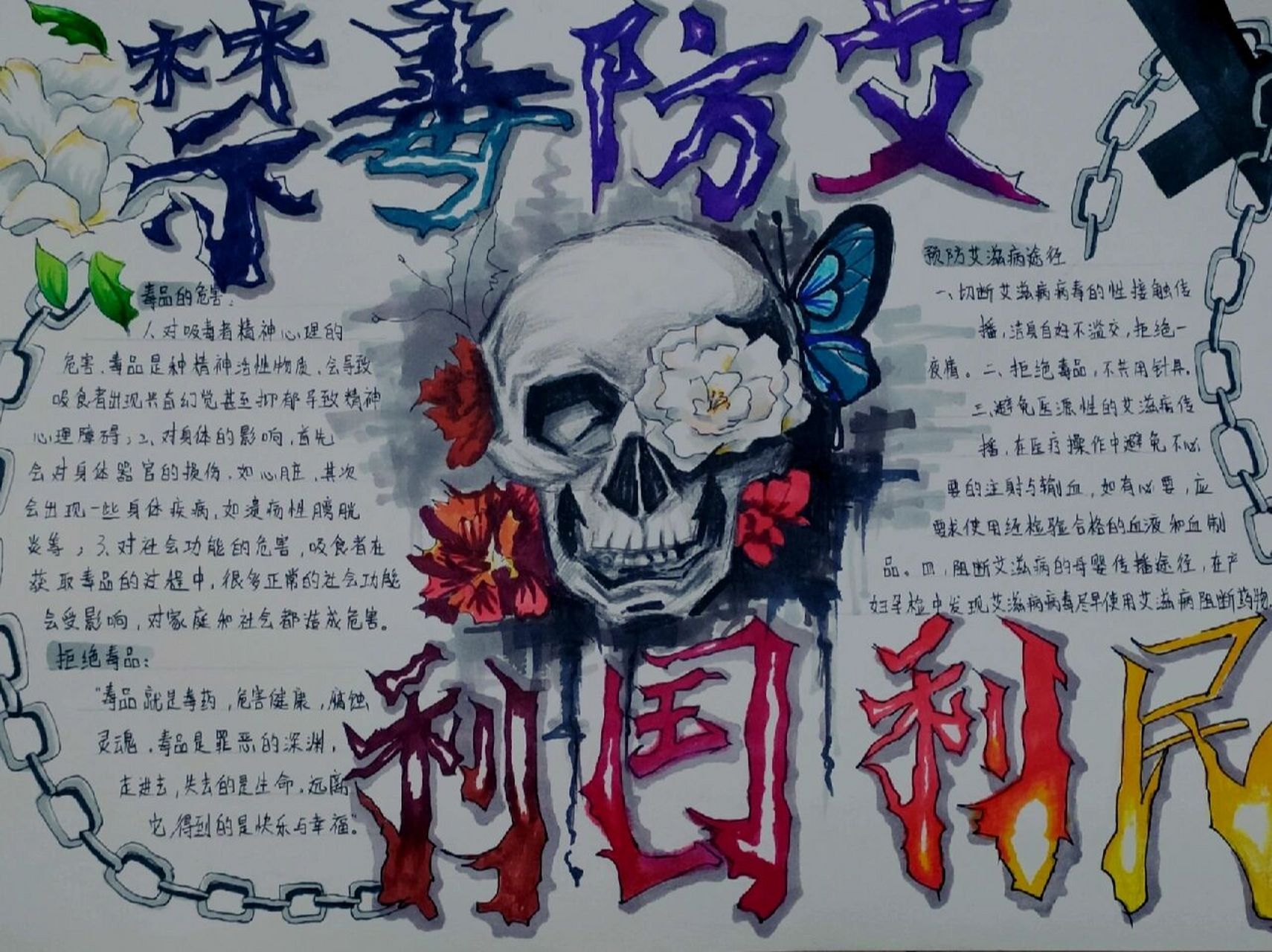 禁毒防艾手抄报91 作品是临摹的哟 改了几个字,改了之后那几个字