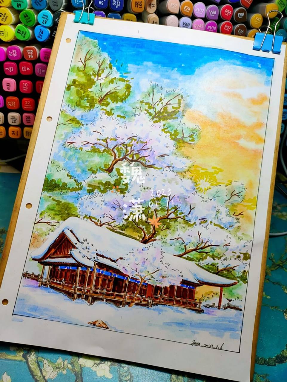 我还喜欢 没有下雪的冬天自己给自己画一幅 #风景画# #雪景# #马克笔