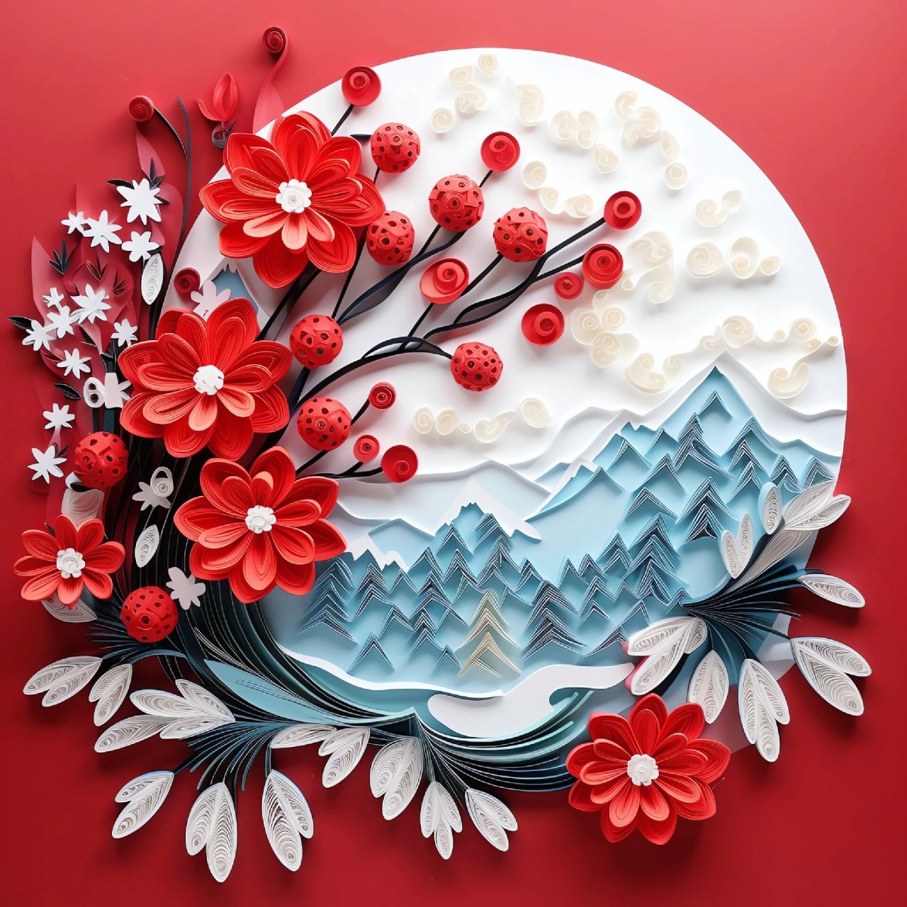 点点墨痕皆如意, 笔下山河尽荣辉. 一纸诗篇傲世界, 国风衍纸故乡归.