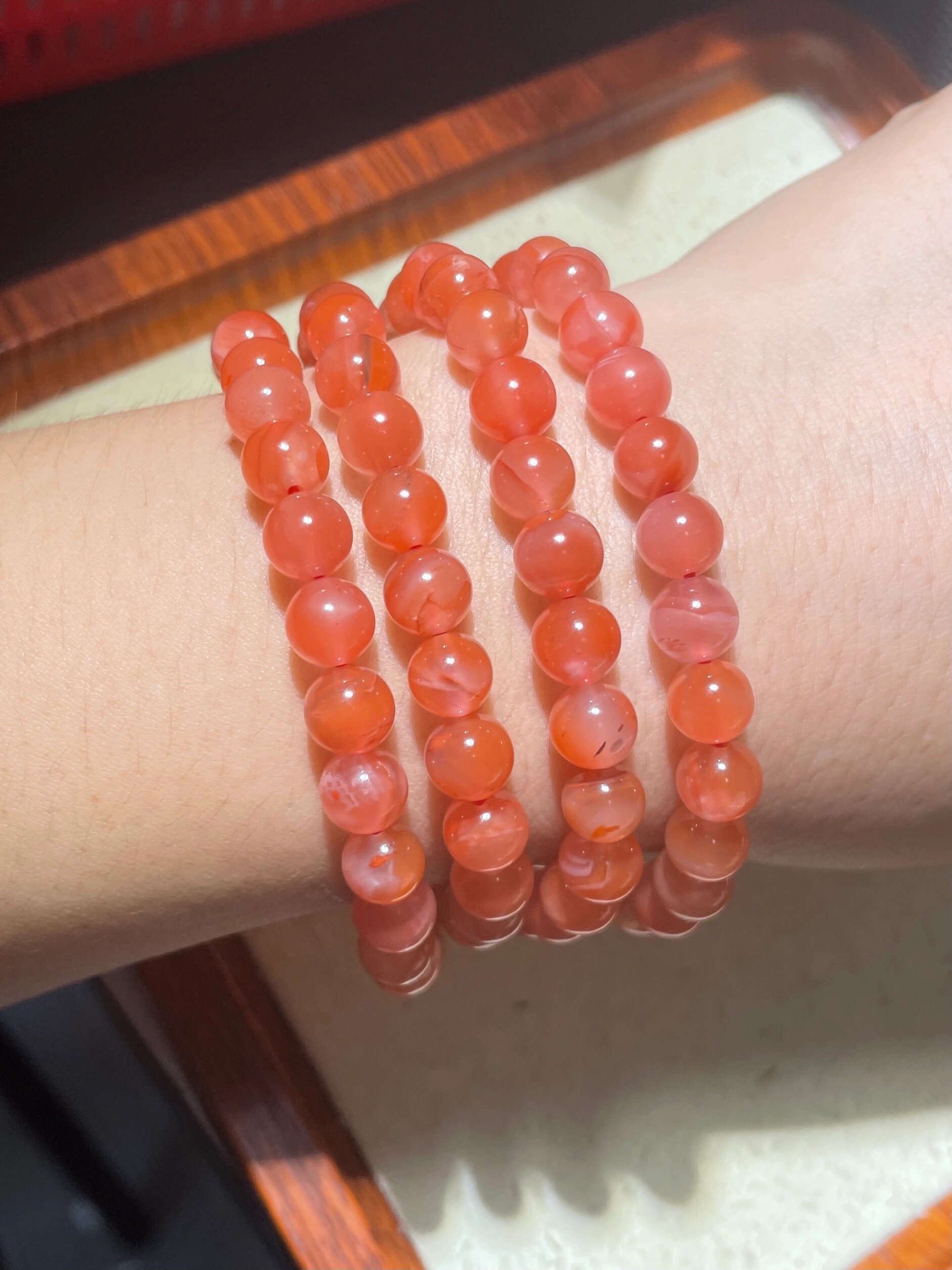特价冰飘南红四圈一条 川料的冰飘南红玛瑙 绕手四圈的长链 珠径7mm