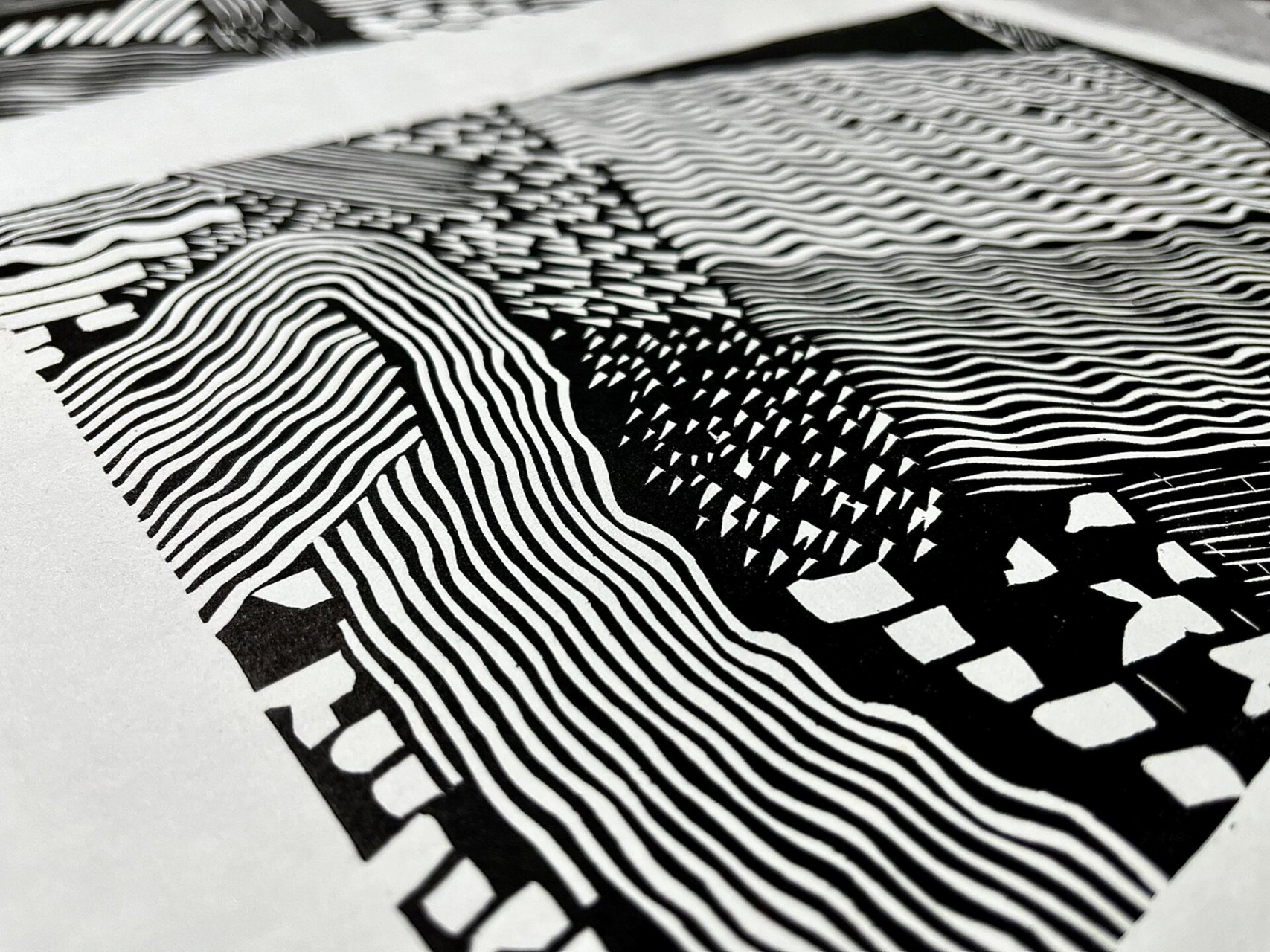 黑白木刻|木刻版画刀法练习 大家好像都是拿起刀就放不下来了 过程真