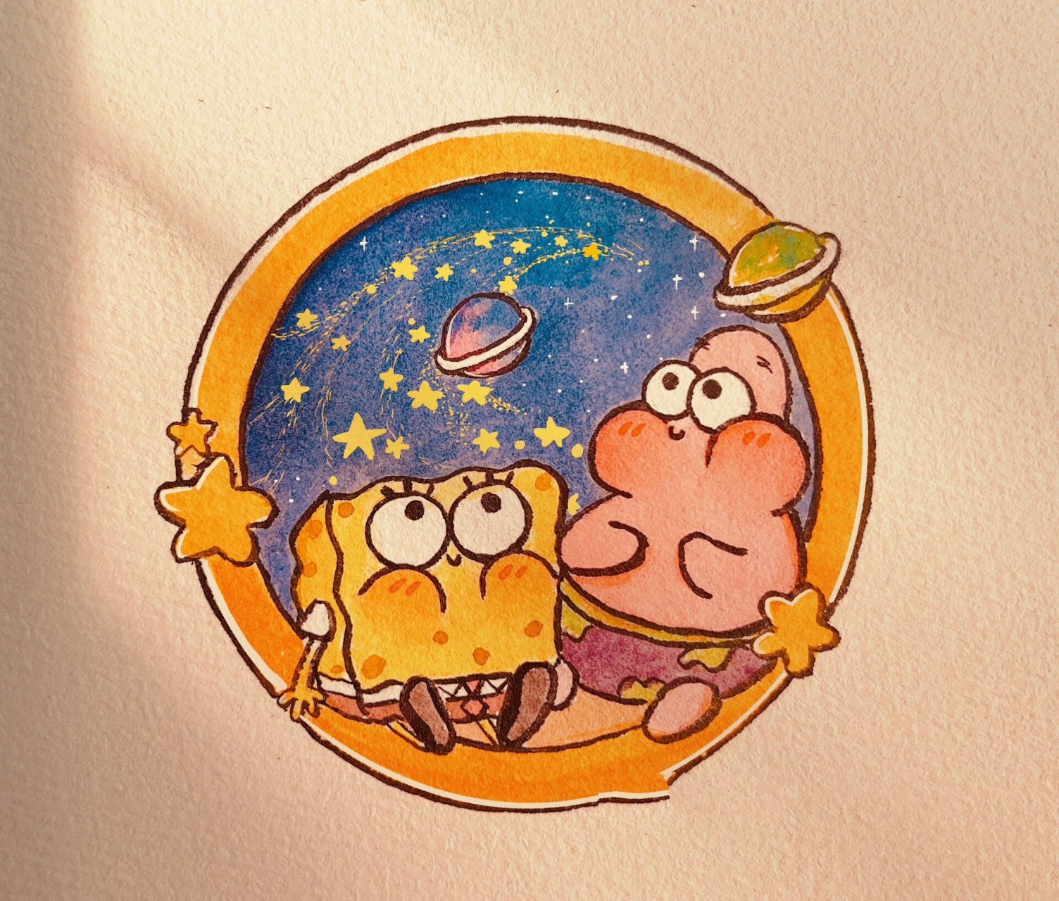 海绵宝宝派大星简笔画 老天爷一定看我超级乖 超级可爱!