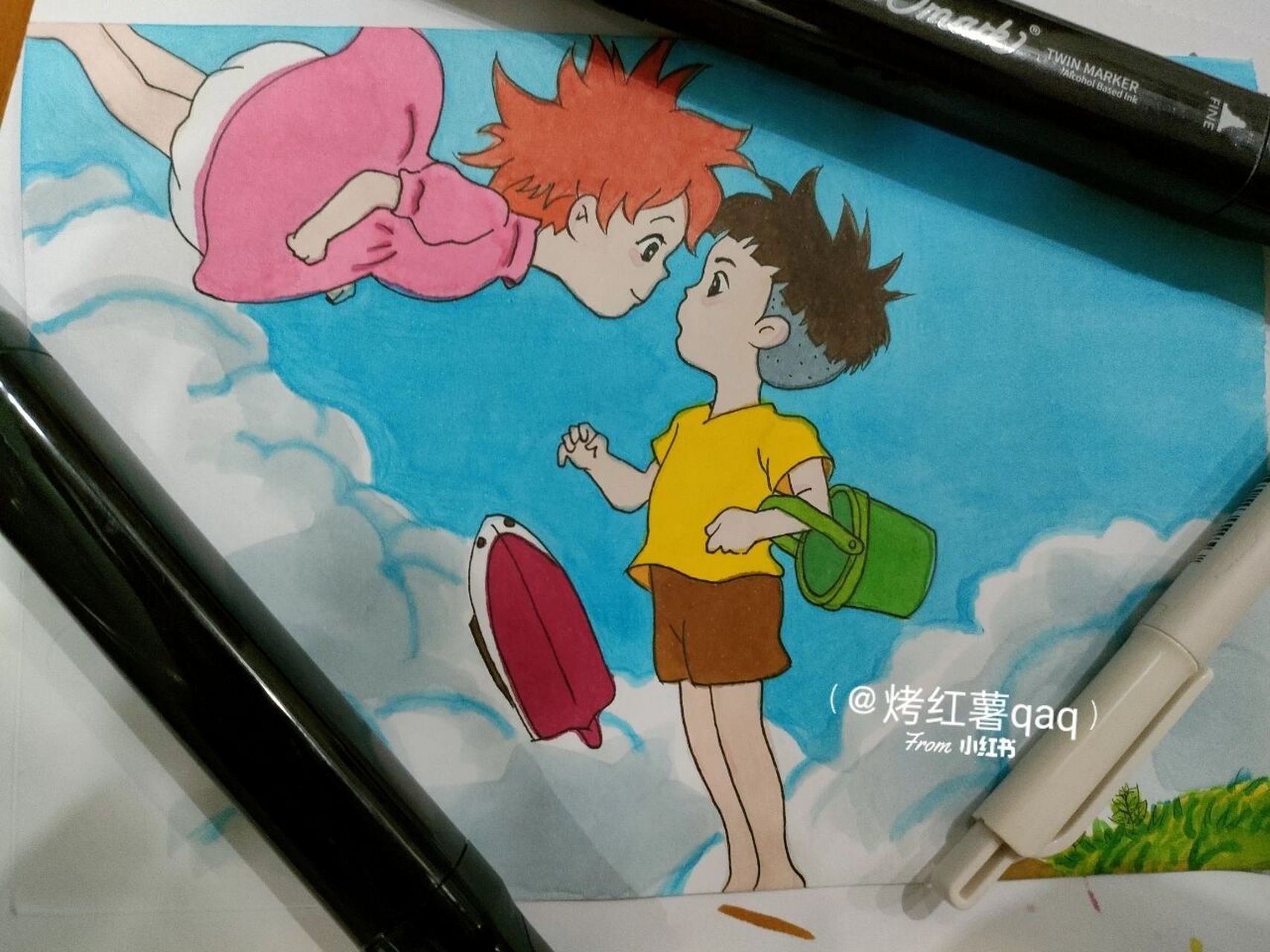 马克笔手绘~波妞喜欢宗介!
