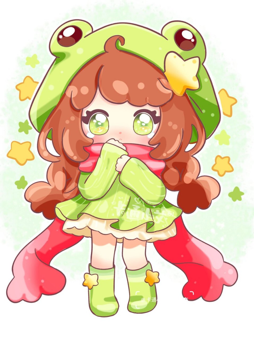 青蛙# #画画# 大眼蛙风格的一张 摸鱼可爱蛙蛙拟人啦 图图和上色