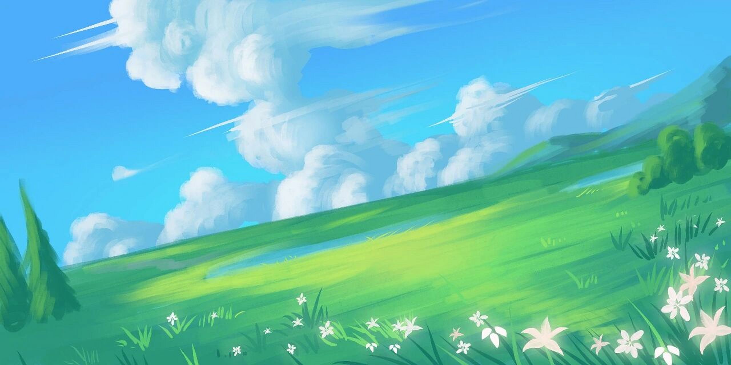 横版卡通背景手绘插画 宝子们晚上好!