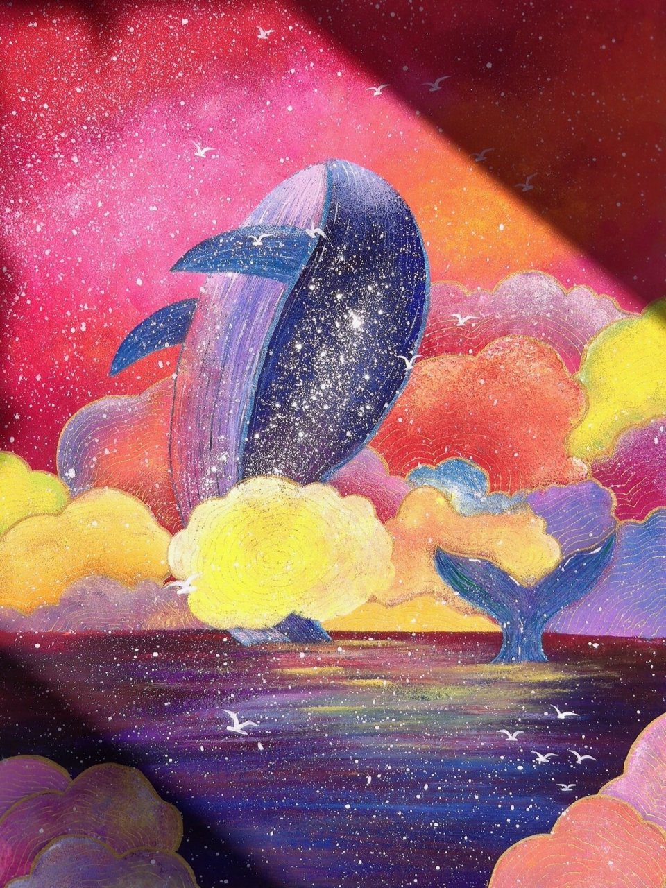 创意美术作品   鲸鱼 跟着橘子老师画的一幅美丽作品