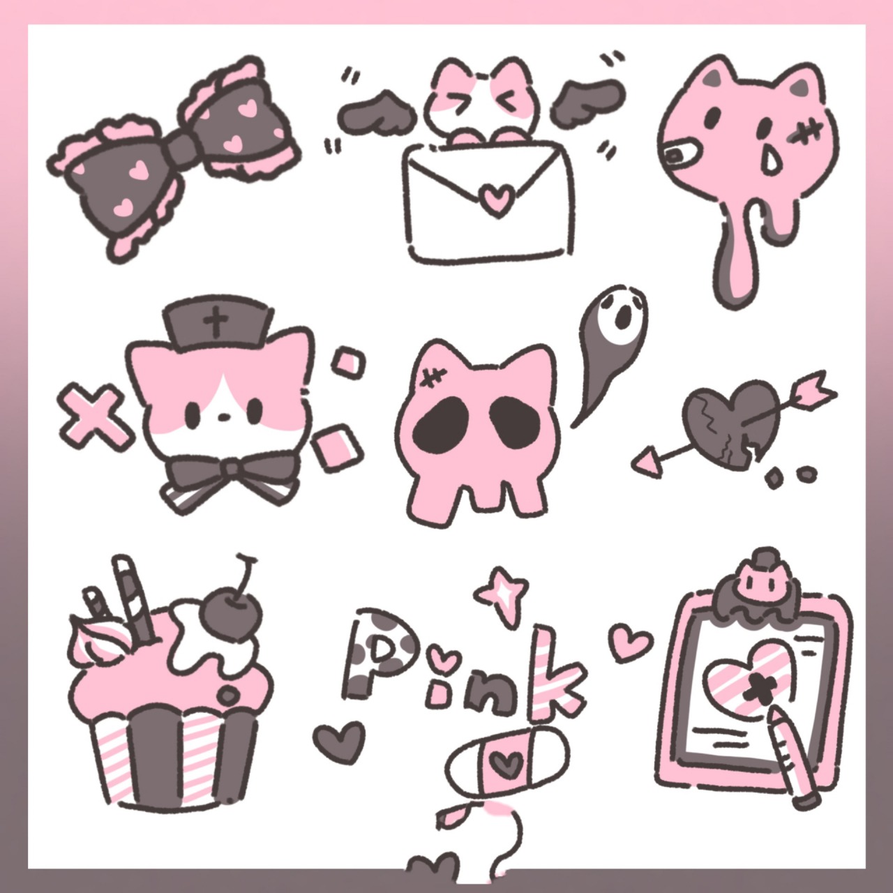 免肥素材3-亚文化甜酷风黑粉小物组 抱图请喵喵～ 可以自用 但不能商