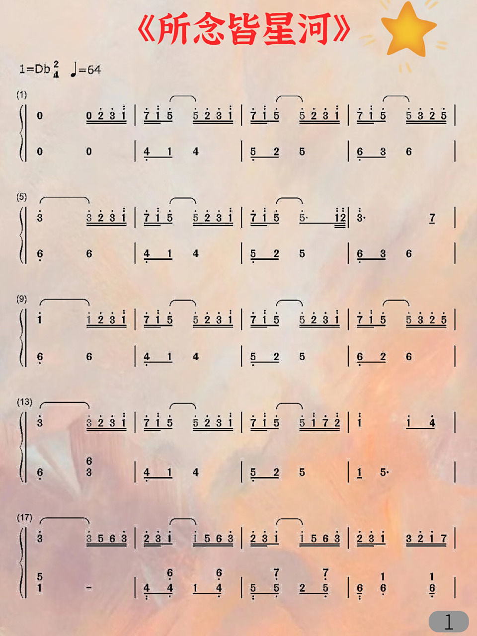 钢琴电子琴谱分享|《所念皆星河》数字简谱 99今天给大家分享《所念