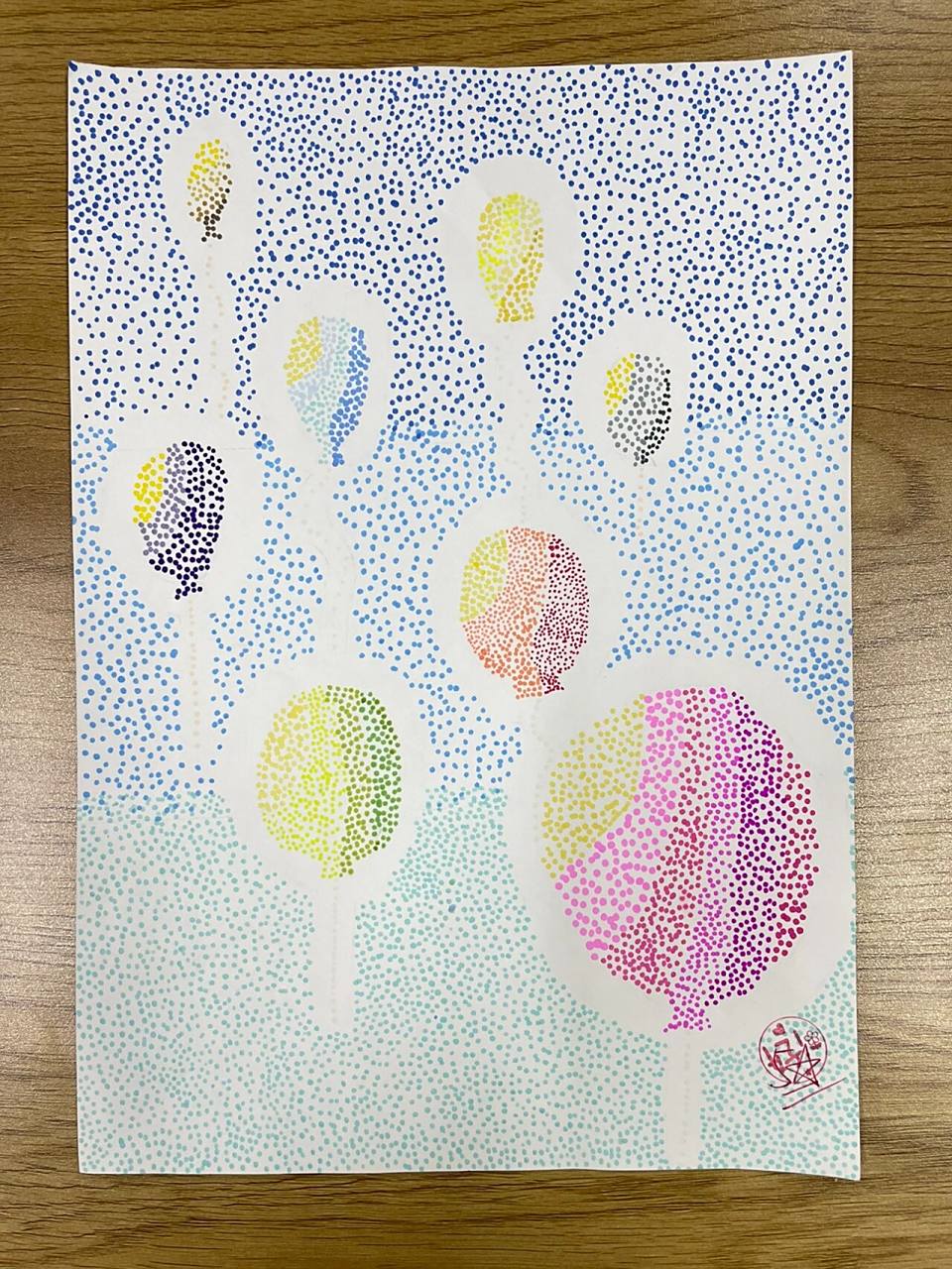 《点的魅力》人教版美术四年级下学生作业 上课让同学们模仿点彩派的