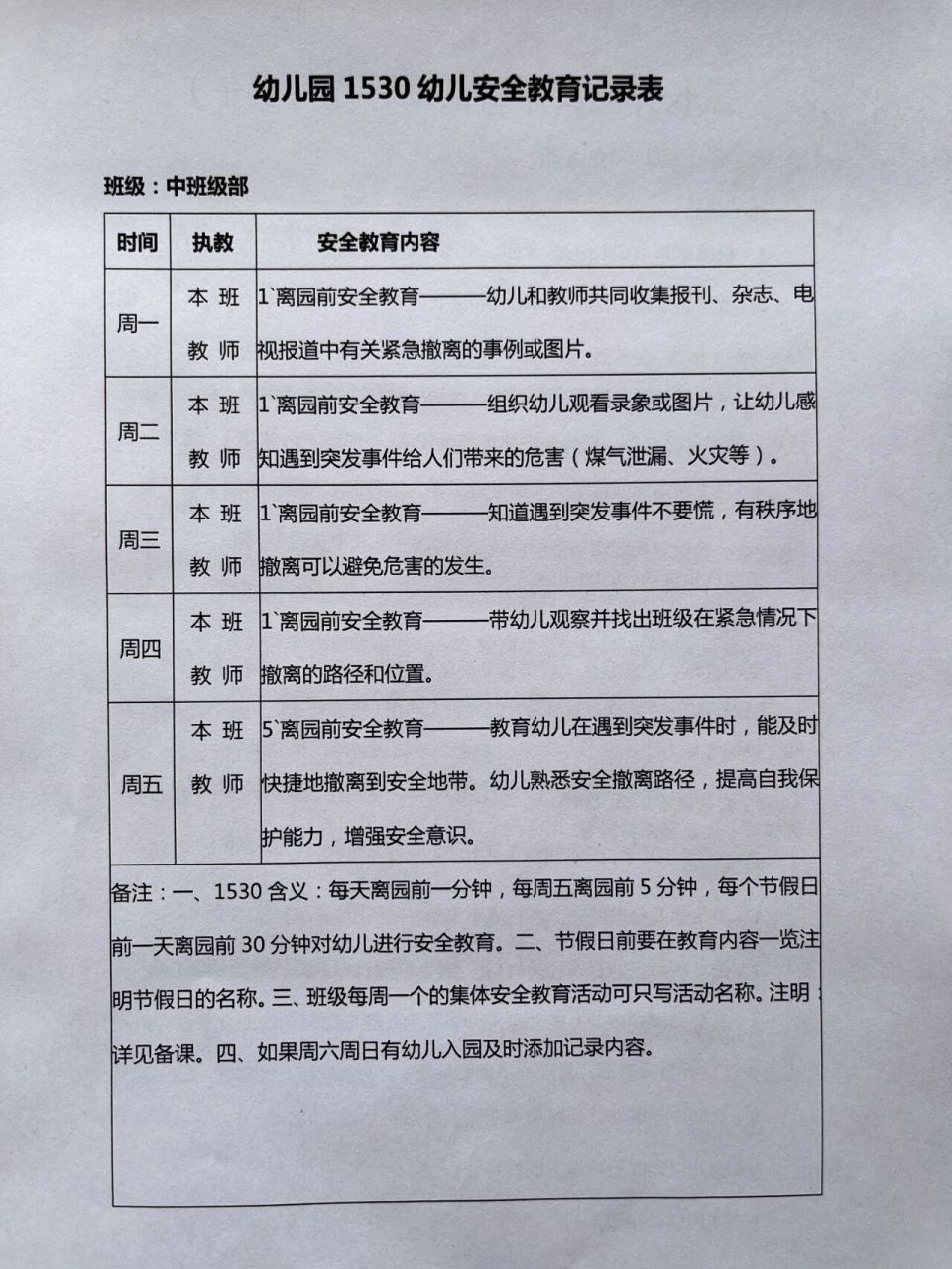 幼儿园中班1530安全教育记录(22周) 幼儿园1530安全教育记录22周 一