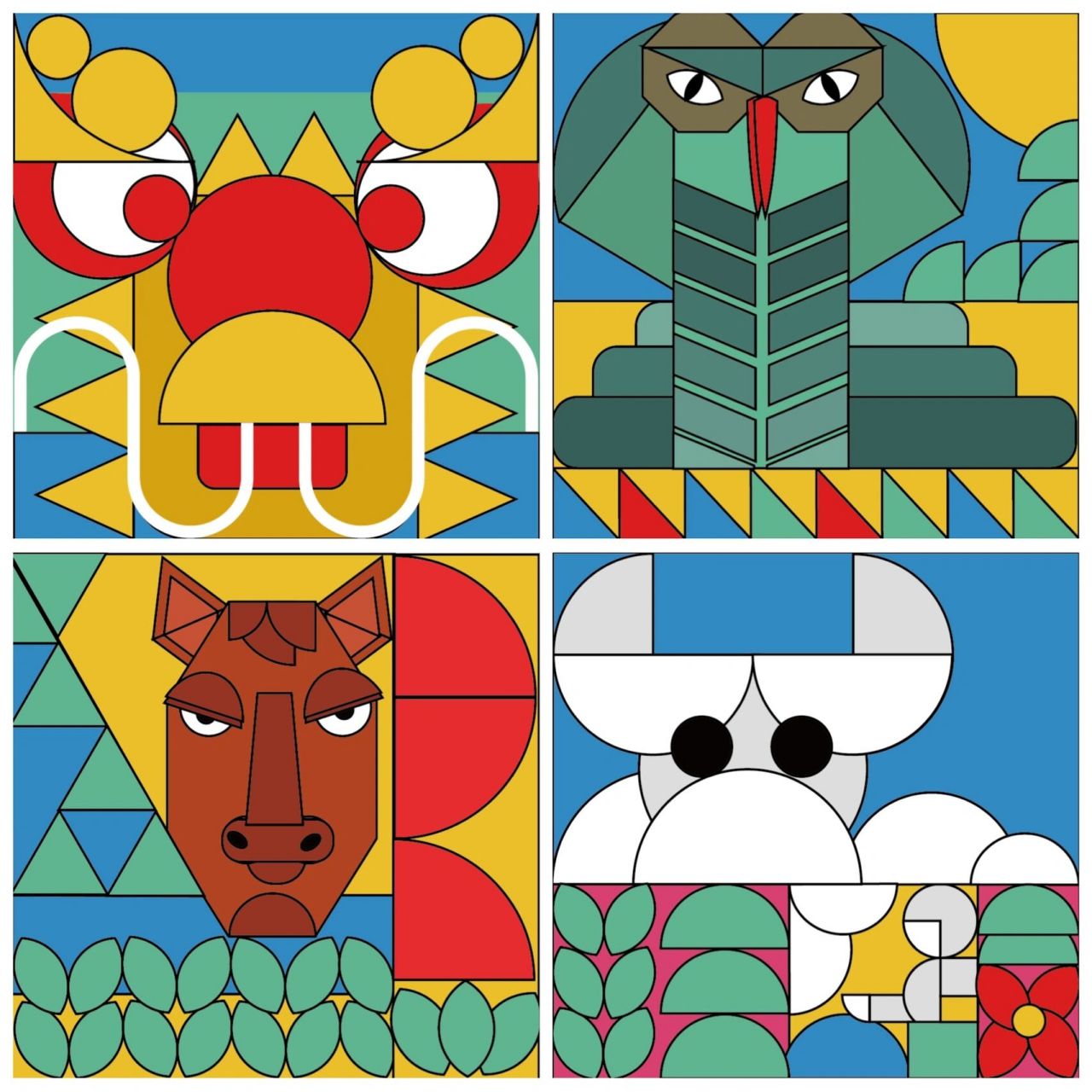 几何图形插画 一些简简单单的几何图形拼出一副插画(部分构成有参考)