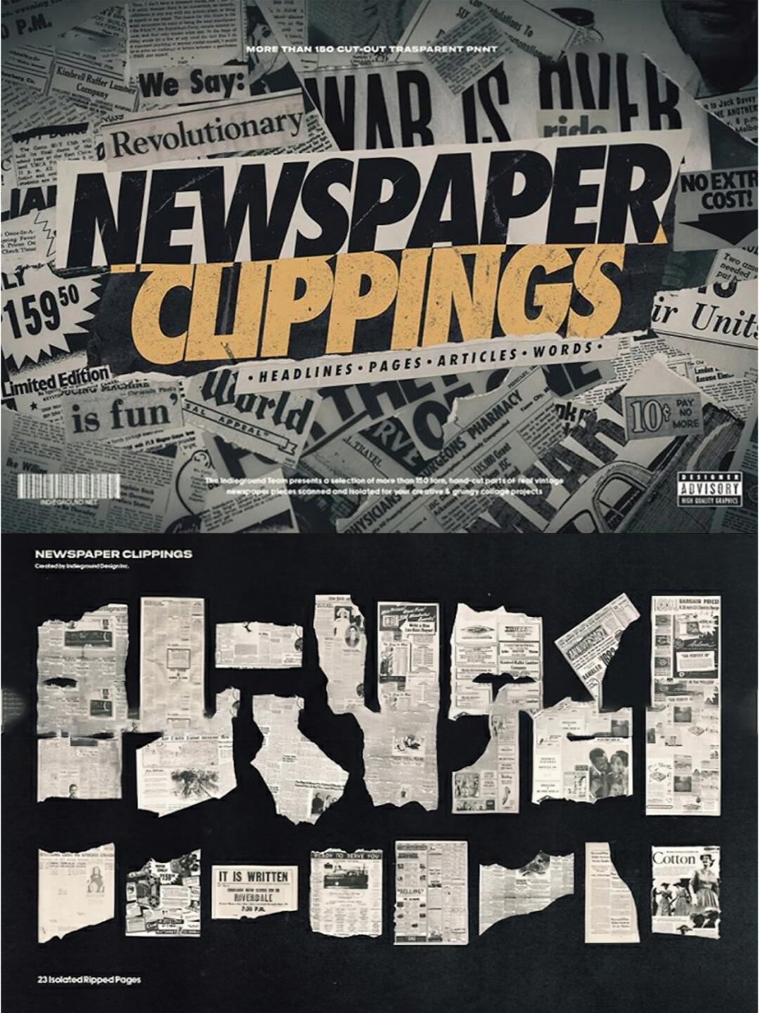 复古做旧撕裂报纸裁剪拼贴手账素材图