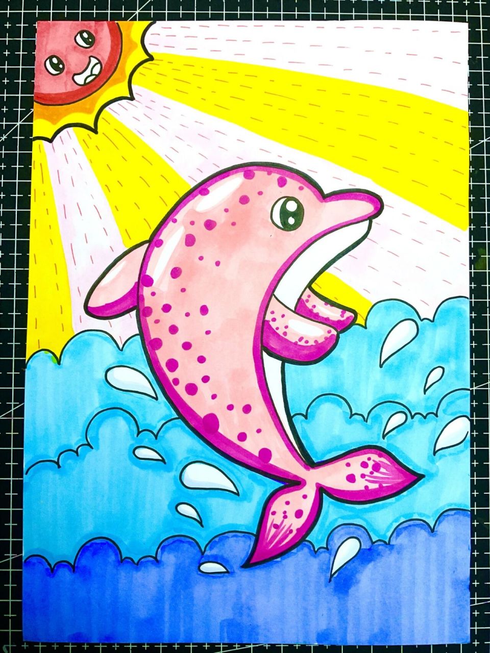 可爱海豚简笔画 彩色图片