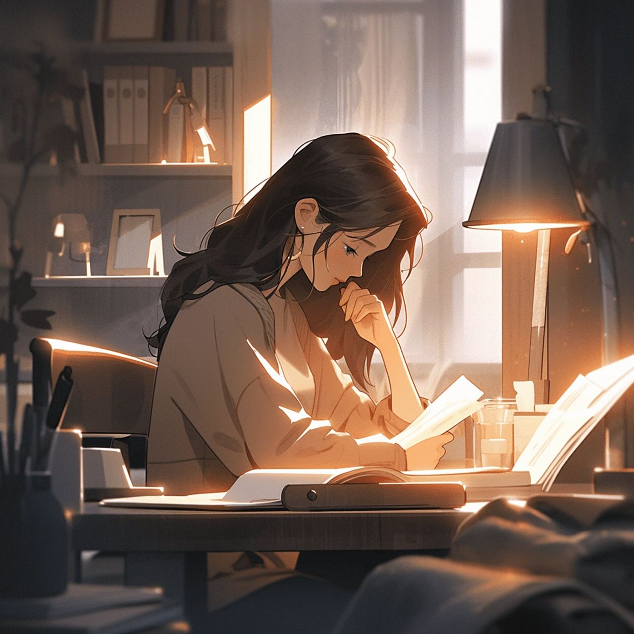 看书的少女 动漫少女坐在桌前,她想的是不是你呢 生活就像一杯奶茶,有