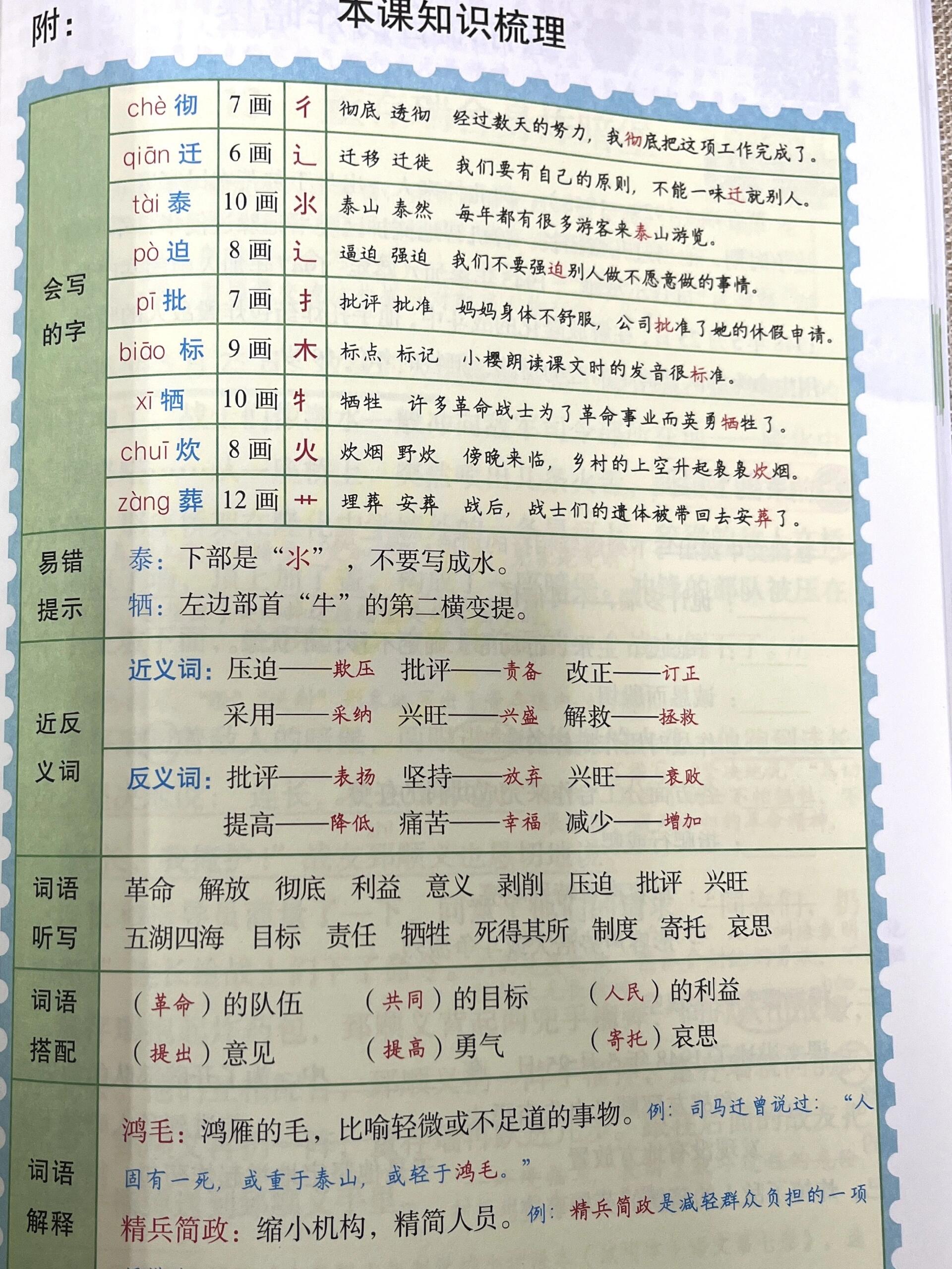 为人民服务课文笔记图片