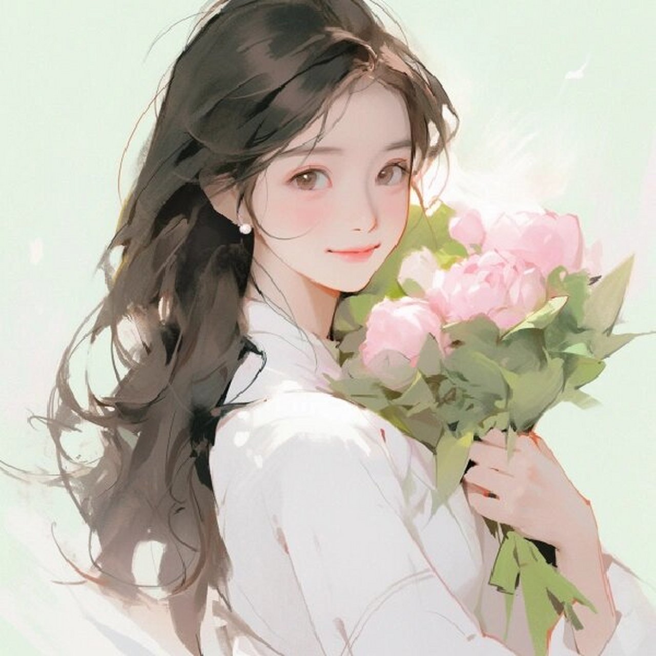 女生头像|温柔干净手捧粉玫瑰气质女生头像