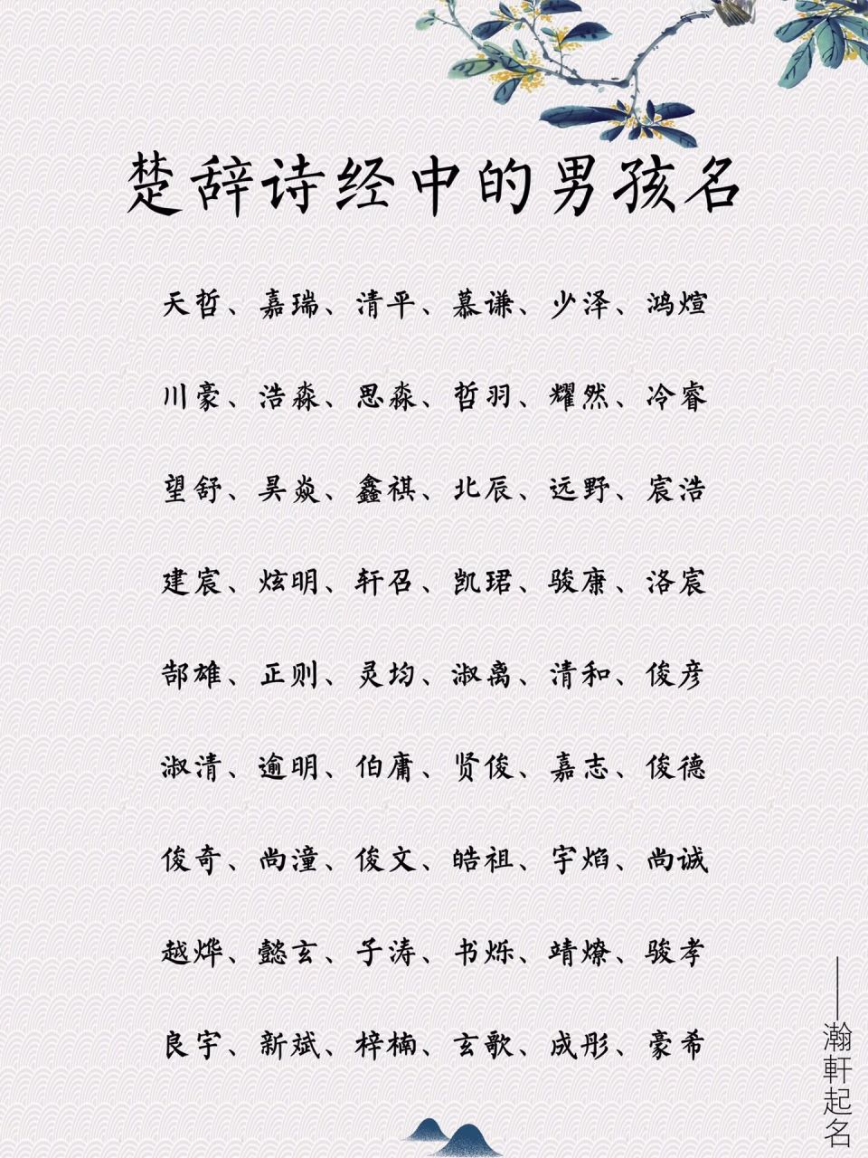 楚辞诗经中的男孩名 【皓晨】 皓出自:怜此皓然质,无人自芳馨.
