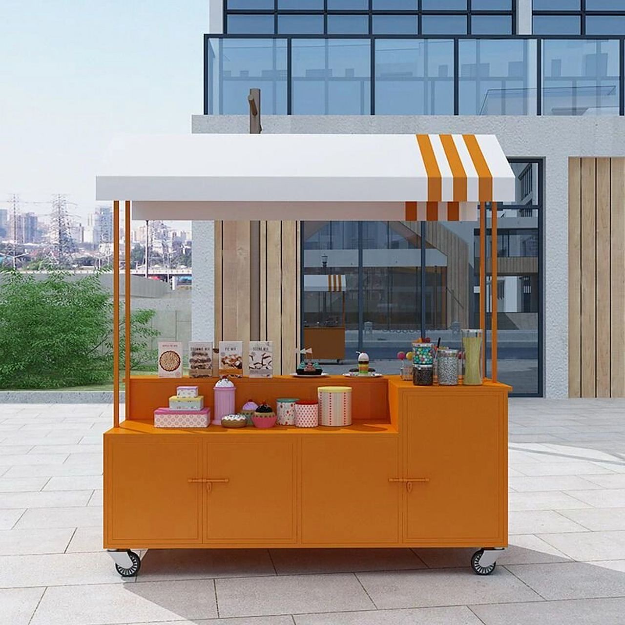 户外移动铁艺花车摊位摆摊车展示台小吃手推车售货车餐车超市商场