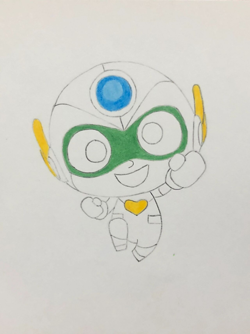 简笔画开心超人 先画铅笔草图,画好彩铅勾线,再慢慢上色,慢慢叠色