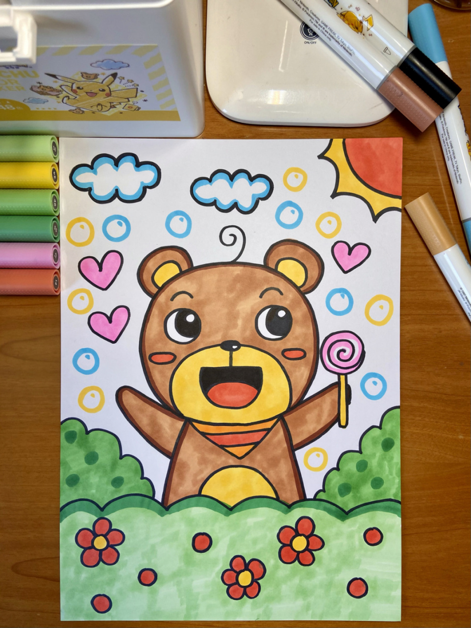 【捉迷藏小熊93】儿童画教程简单幼儿马克笔 原创儿童画,线稿图和色