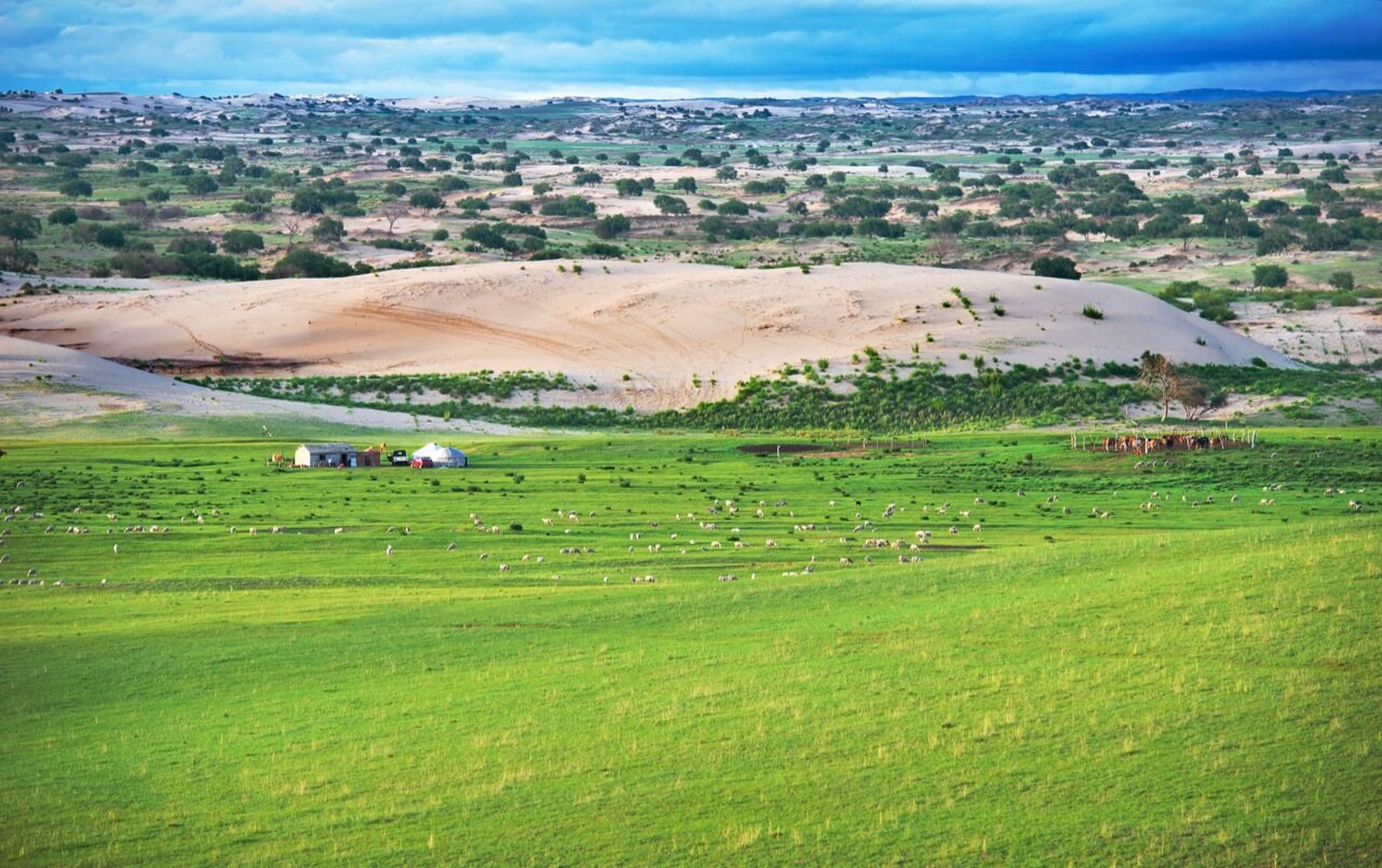 锡林郭勒盟的浑善达克沙地是国内十大沙漠沙地之一,距离北京仅有180