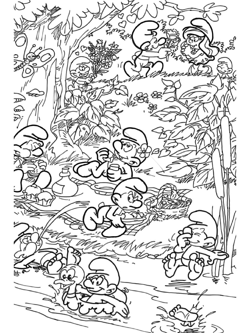 黑白简笔蓝精灵～线条都很简单